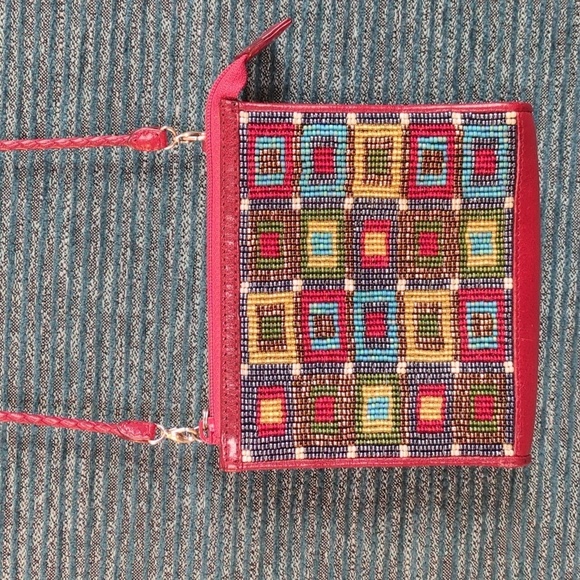 Brighton Beaded, Red Leather, Crossbody Mini-Bag - Picture 1 of 17